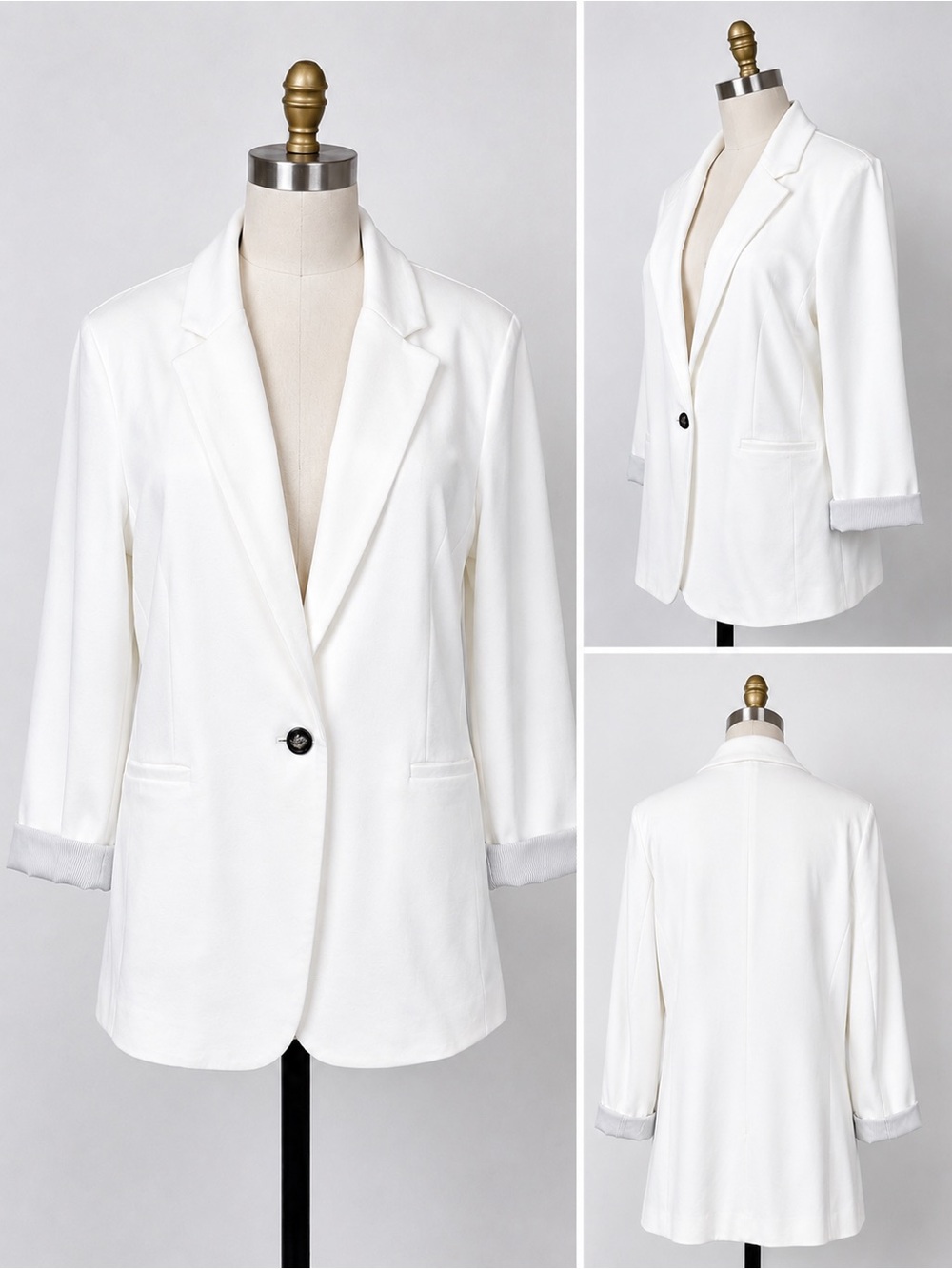 Cynthia Rowley Woman Ivory Open Front Knit Blazer 2X Rolled Sleeve Jacket